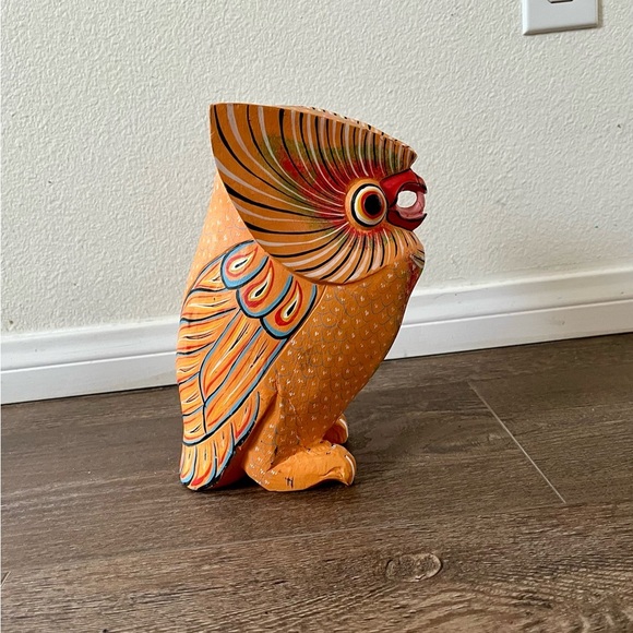 Colorful Hand-Painted wooden Owl Figurine 10 inches tall - Picture 1 of 9